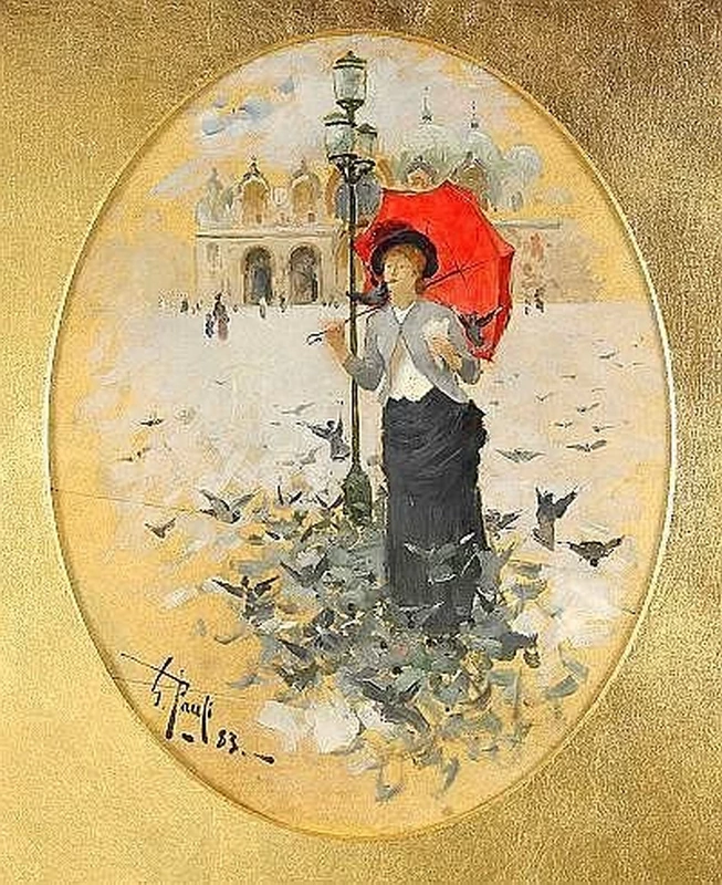 Donna con piccioni
